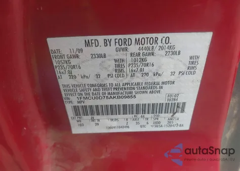 2010 Ford Escape Xlt from USA, damaged, VIN 1FMCU0D75AKB09855